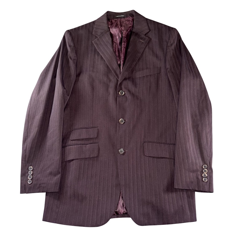 Steve Harvey Collection Suit Jacket Mens 40L Purple Pinstripe‎ 3 Button Long